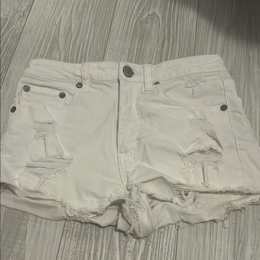 Aeropostale White Distressed Jean Shorts